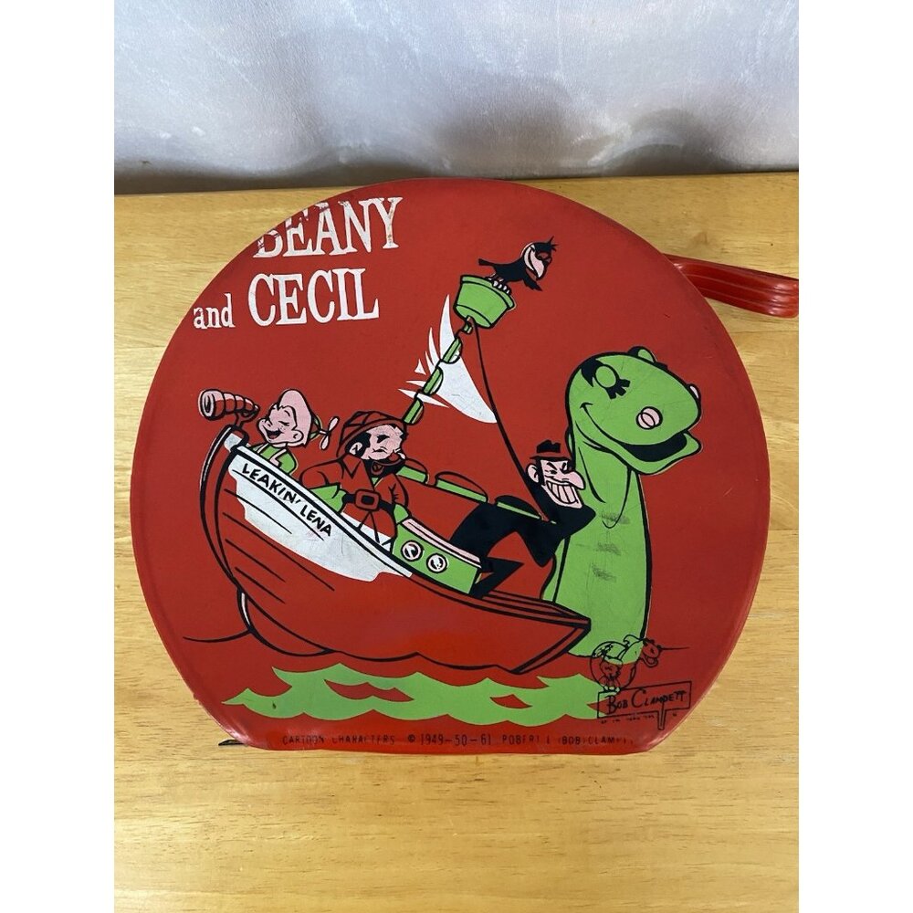 Vintage 1961 Red Beany and Cecil Round Zipper Purse Style Lunch Box
